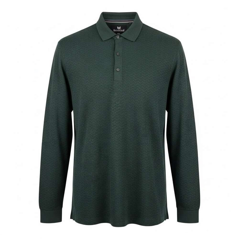 Buttercloth Men’s Polo Sweater Long Sleeve Dark Green Chevron Texture Size 2XL
